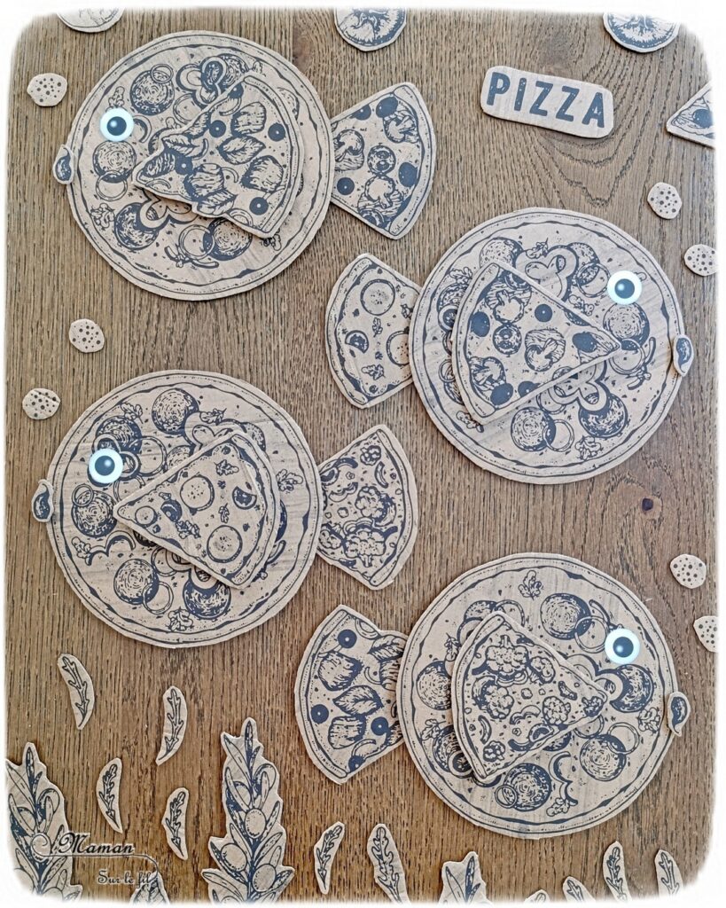 Fabriquer des poissons en récup' de boites à pizza : activité créative, récup' et manuelle enfants - Recyclage et surcyclage de boites à pizza en carton - Découpage et imagination - Mise en place d'une scène de fonds marins : poissons, algues, bulles... - Bricolage facile et rigolo - Découpage, collage - Gommettes Yeux - Thème poissons, animaux marins, mer, océans, été, 1er avril - Bricolage et décoration sympa et facile - Arts visuels maternelle et élémentaire - Cycles 1 et 2 - Créativité - tutoriel photos - mslf
