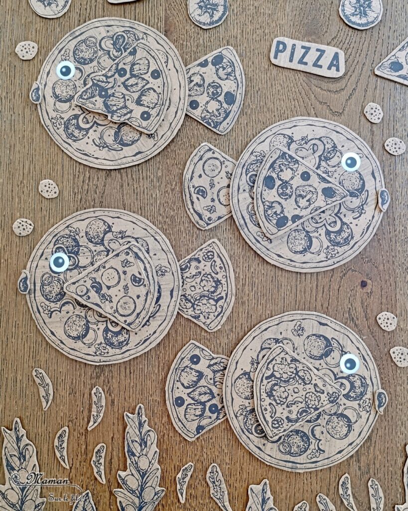 Fabriquer des poissons en récup' de boites à pizza : activité créative, récup' et manuelle enfants - Recyclage et surcyclage de boites à pizza en carton - Découpage et imagination - Mise en place d'une scène de fonds marins : poissons, algues, bulles... - Bricolage facile et rigolo - Découpage, collage - Gommettes Yeux - Thème poissons, animaux marins, mer, océans, été, 1er avril - Bricolage et décoration sympa et facile - Arts visuels maternelle et élémentaire - Cycles 1 et 2 - Créativité - tutoriel photos - mslf