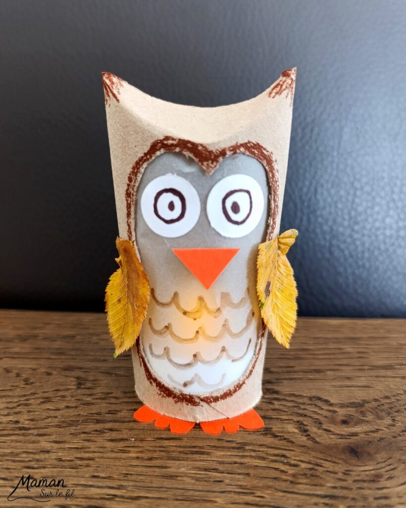 Fabriquer un hibou Lanterne automnal en récup' : activité créative, récup' et manuelle enfants - Recyclage, surcyclage de rouleaux de papier toilette (PQ) en carton - Découpage, dessin, collage - Land art avec feuilles mortes d'automne - Papier calque et bougie chauffe-plat électrique pour le côté lumineux - Couleurs automnales - Bricolage DIY facile et rapide - Thème automne, feuilles, animaux de la forêt, des bois, oiseaux, hiboux et chouettes - Décoration DIY - Bricolage et décoration sympa et facile - Arts visuels maternelle et élémentaire - Cycles 1 et 2 - Créativité - tutoriel photos et vidéo - mslf