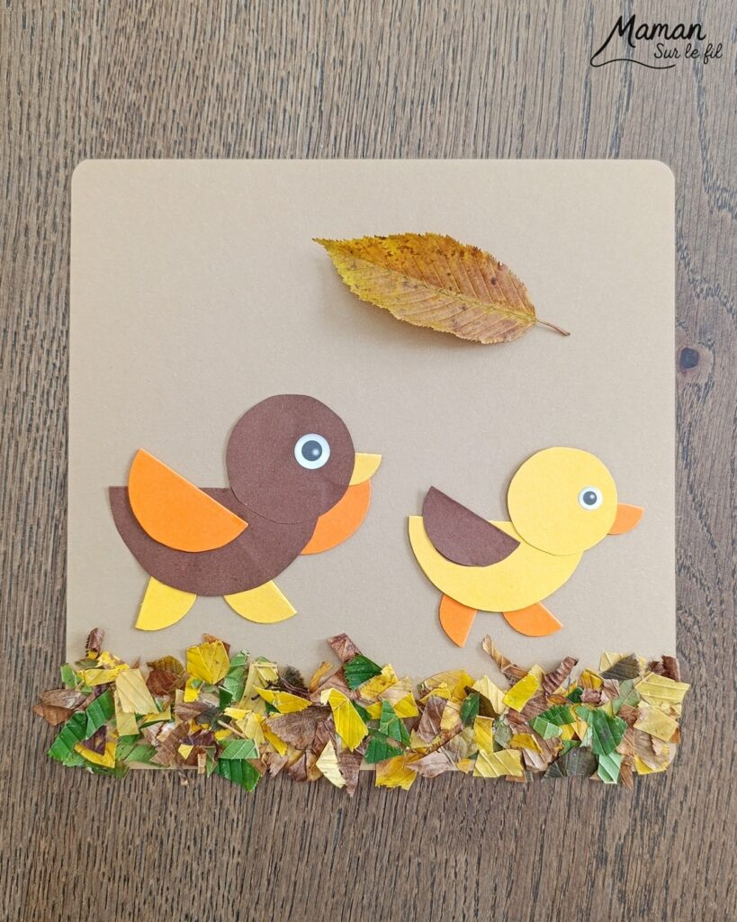 Créer des petits oiseaux d'automne sous la pluie : activité créative, nature et manuelle enfants - Oiseaux ou canards automnaux en cercles de papier - Découpage, collage, géométrie, utilisation du compas, pliage - Land art avec collage de feuilles mortes - Abrités sous parapluie fabriqué avec une feuille d'automnale - Dessine et graphismes - Couleurs automnales - Bricolage DIY facile et rapide - Thème automne, animaux de la forêt, des bois, de la ferme, oiseaux, canards, pluie, météo, nature - Décoration DIY - Bricolage et décoration sympa et facile - Arts visuels maternelle et élémentaire - Cycles 1 et 2 - Créativité - tutoriel photos - mslf