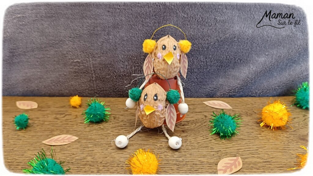 Fabriquer des petits oiseaux d'automne avec des coquilles de noix : activité créative, nature et manuelle enfants - Oiseaux d'automne ou d'hiver avec leur cache-oreilles - Bricolage mignon avec coquilles de noix, pompons, fil de fer, perles, cordelettes, papier - Land art - Couleurs automnales - Bricolage DIY facile et rapide - Thème automne, animaux de la forêt, des bois, oiseaux, nature, hiver - Décoration DIY - Bricolage et décoration sympa et facile - Arts visuels maternelle et élémentaire - Cycles 1 et 2 - Créativité - tutoriel photos - mslf