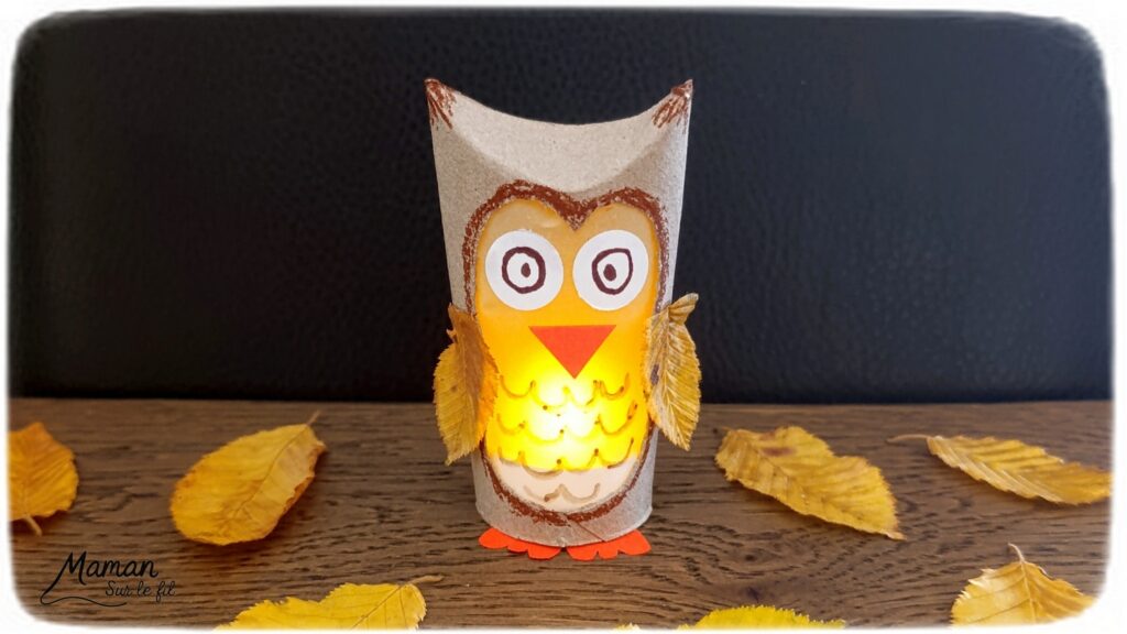 Fabriquer un hibou Lanterne automnal en récup' : activité créative, récup' et manuelle enfants - Recyclage, surcyclage de rouleaux de papier toilette (PQ) en carton - Découpage, dessin, collage - Land art avec feuilles mortes d'automne - Papier calque et bougie chauffe-plat électrique pour le côté lumineux - Couleurs automnales - Bricolage DIY facile et rapide - Thème automne, feuilles, animaux de la forêt, des bois, oiseaux, hiboux et chouettes - Décoration DIY - Bricolage et décoration sympa et facile - Arts visuels maternelle et élémentaire - Cycles 1 et 2 - Créativité - tutoriel photos et vidéo - mslf