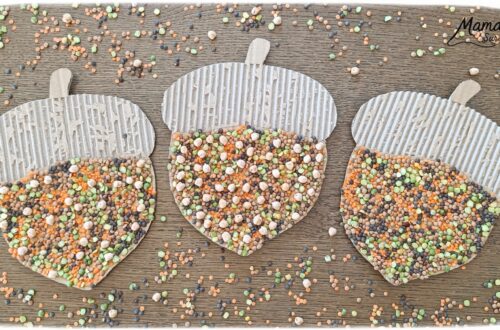 Fabriquer des glands en carton et en légumes secs : activité créative, récup' et manuelle enfants - Recyclage, surcyclage de carton ondulé et déchiré - Collage de légumes secs comme des lentilles (blondes, brunes, corail), des pois cassés, des pois chiche... - Couleurs automnales - Land art d'automne - Bricolage DIY facile et rapide - Thème automne, forêt, bois, chênes, légumes secs, graines, glands, aliments d'automne - Décoration DIY - Bricolage et décoration sympa et facile - Arts visuels maternelle et élémentaire - Cycles 1 et 2 - Créativité - tutoriel photos - mslf