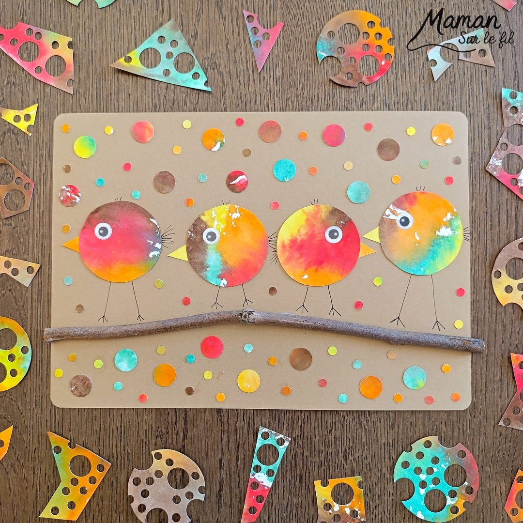 Créer des petits oiseaux d'automne avec la technique des feutres et du papier aluminium : activité créative, peinture et manuelle enfants - Oiseaux ou canards automnaux avec cercles de papier - Couleurs avec feutres sur aluminium et eau - Technique au rendu joli - Cercles, géométrie, découpage, collage - Perforatrice - Land art avec collage d'une branche - Dessin - Couleurs automnales - Bricolage DIY facile et rapide - Thème automne, animaux de la forêt, des bois, oiseaux, nature - Décoration DIY - Bricolage et décoration sympa et facile - Arts visuels maternelle et élémentaire - Cycles 1 et 2 - Créativité - tutoriel photos et vidéo - mslf