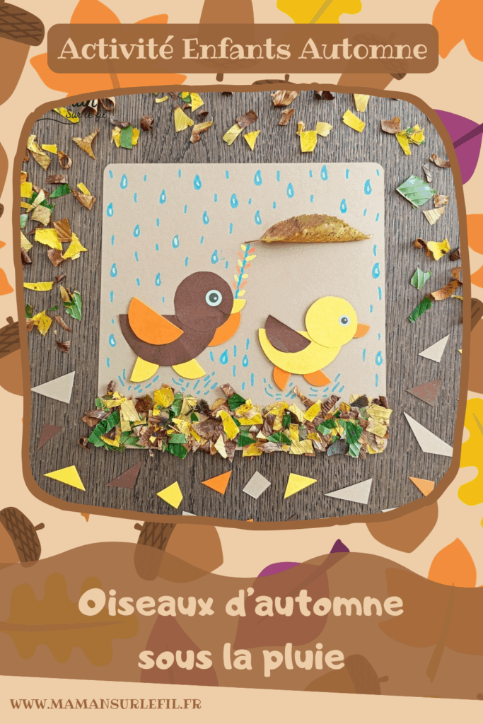 Créer des petits oiseaux d'automne sous la pluie : activité créative, nature et manuelle enfants - Oiseaux ou canards automnaux en cercles de papier - Découpage, collage, géométrie, utilisation du compas, pliage - Land art avec collage de feuilles mortes - Abrités sous parapluie fabriqué avec une feuille d'automnale - Dessine et graphismes - Couleurs automnales - Bricolage DIY facile et rapide - Thème automne, animaux de la forêt, des bois, de la ferme, oiseaux, canards, pluie, météo, nature - Décoration DIY - Bricolage et décoration sympa et facile - Arts visuels maternelle et élémentaire - Cycles 1 et 2 - Créativité - tutoriel photos - mslf