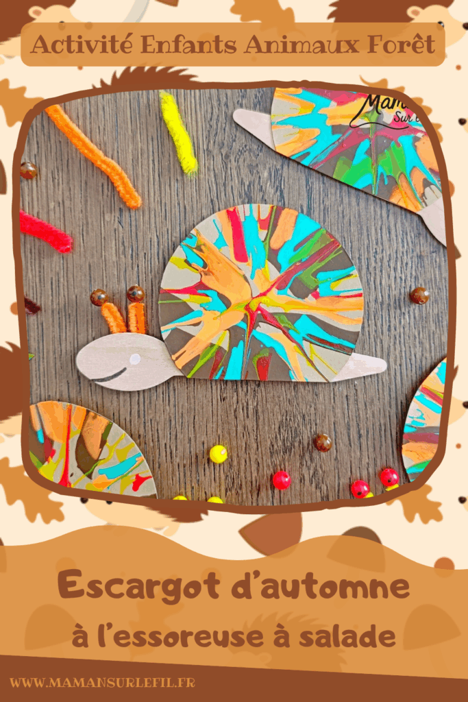 Peindre des escargots d'automne à l'essoreuse à salade : activité créative, peinture, récup' et manuelle enfants - Technique de peinture rigolote et recyclage, surcyclage de cuillères en bois - Coquilles peintes à l'essoreuse - Corps, tête et queue avec cuillères - Antennes et yeux avec fils chenille et perles - Géométrie, utilisation du compas, découpage - Couleurs automnales - Bricolage DIY facile et rapide - Thème automne, animaux de la forêt, des bois, insectes et autres petites bêtes - Décoration DIY - Bricolage et décoration sympa et facile - Arts visuels maternelle et élémentaire - Cycles 1 et 2 - Créativité - tutoriel photos - mslf