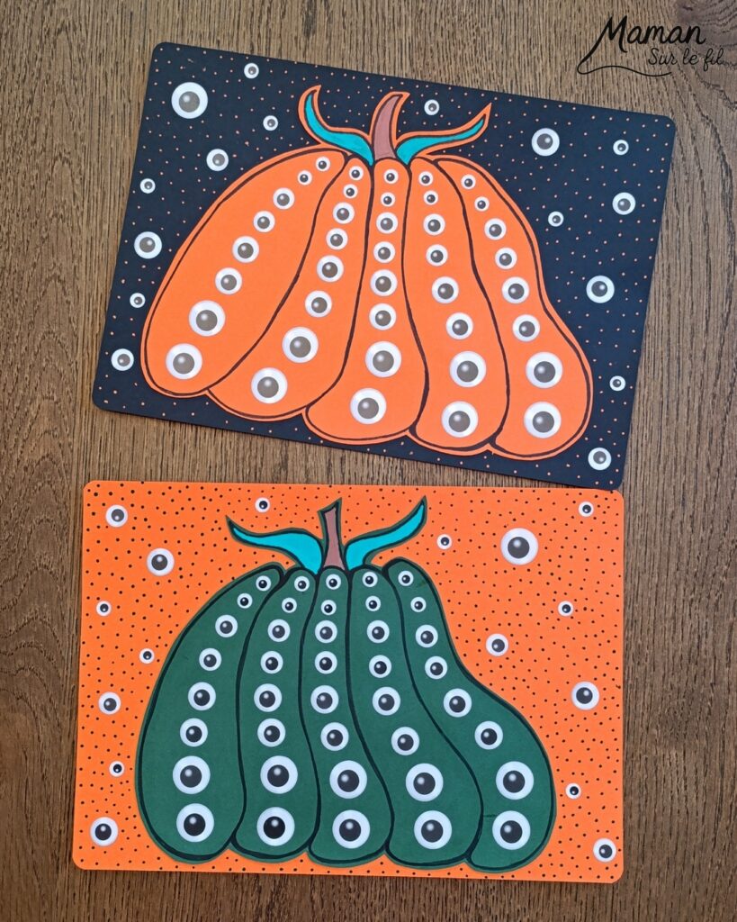Créer des citrouilles effrayantes d'Halloween pleines d'yeux : activité créative et manuelle enfants - Dessin, et découpage de la citrouille - Collage de gommettes Yeux de différentes tailles - Classement du plus grand au plus petit - Collage - Bricolage et décoration DIY et facile - Bricolage Fait maison, décoration - Thème Halloween, automne, fruits et légumes, peur, potager - Bricolage sympa et facile - Arts visuels Maternelle et cycle 2 - Maternelle et élémentaire - Créativité - Cycle 1 ou 2 - tutoriel photos - mslf
