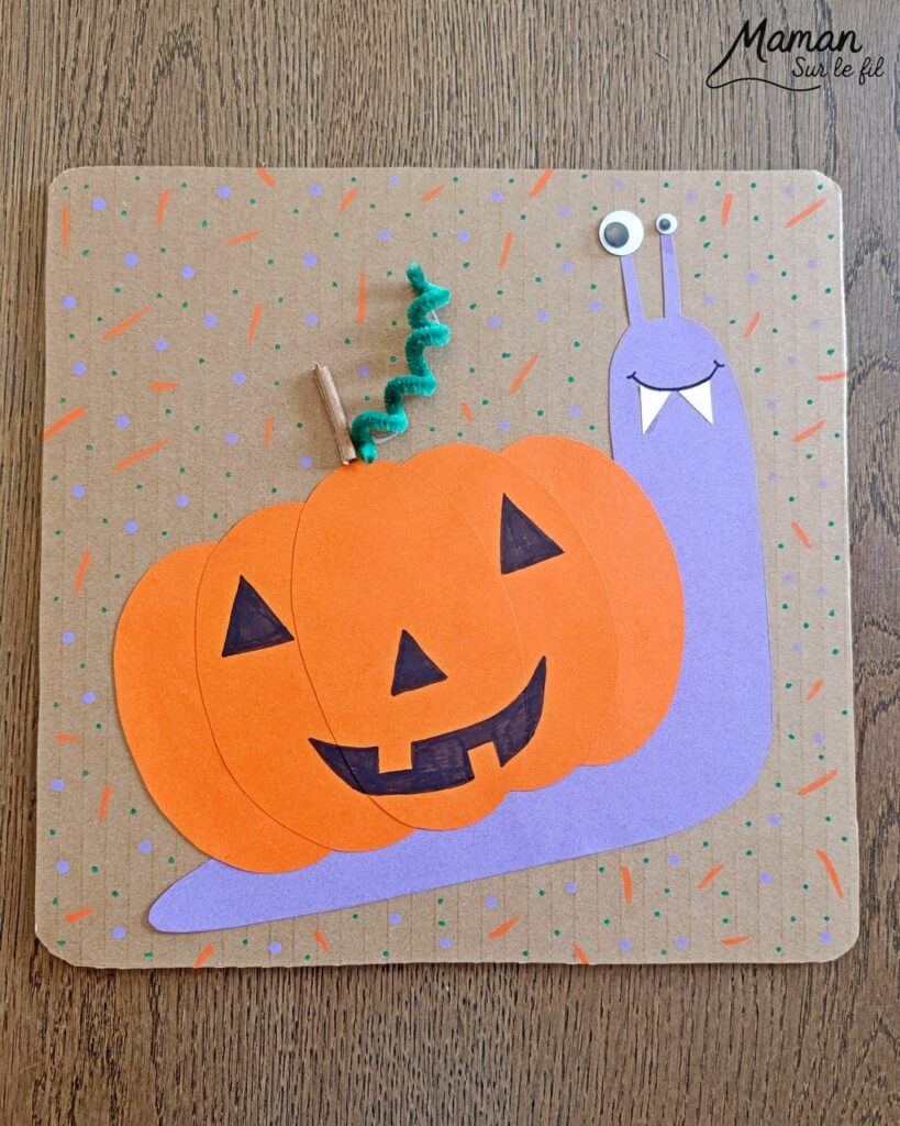 Créer un escargot Vampire et sa citrouille d'Halloween sur le dos : activité créative et manuelle enfants - Découpage, collage de papier - Yeux mobiles, Fil Chenille et branches - Personnage d'Halloween mignons - Citrouille et animaux de la forêt - Jeu DIY - Bricolage et décoration DIY et facile - Bricolage Fait maison, décoration - Thème Halloween, déguisement, automne, insectes et autres petites bêtes, animaux de la forêt - Bricolage sympa et facile - Arts visuels Maternelle et cycle 2 - Maternelle et élémentaire - Créativité - Cycle 1 ou 2 - tutoriel photos - mslf