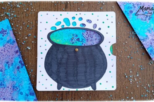 Créer un chaudron et sa potion qui change de couleurs : activité créative, peinture et manuelle enfants - Marmite ou chaudron de sorcière - Changement de couleurs avec système de roue qui tourne - Technique encre et gros sel pour effet Bulles - Gel pailleté et paillettes - Découpage, dessin, coloriage - attache parisienne - Bricolage et décoration DIY et facile - Bricolage Fait maison, décoration - Thème Halloween, potion, sorcière, peur - Bricolage sympa et facile - Arts visuels Maternelle et cycle 2 - Maternelle et élémentaire - Créativité - Cycle 1 ou 2 - tutoriel photos et vidéo - mslf