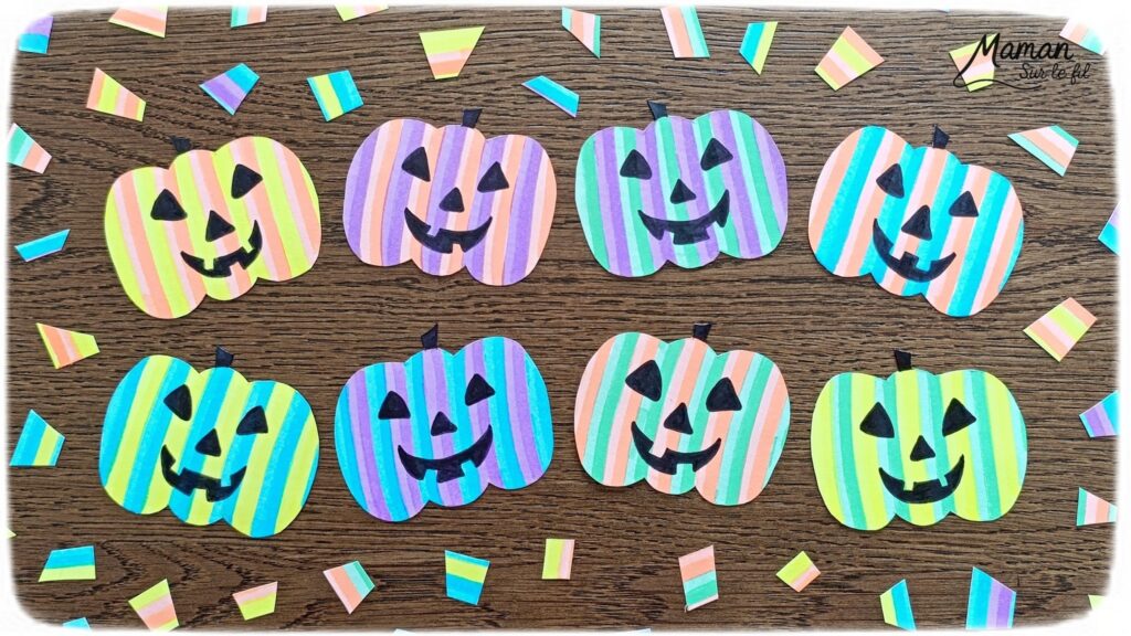 Créer des citrouilles d'Halloween fluos, colorées et psychédéliques : activité créative et manuelle enfants - Découpage, coloriage - Tracé de lignes verticales avec des surligneurs - Dessin - Bricolage et décoration DIY et facile - Bricolage Fait maison, décoration - Thème Halloween, automne, fruits et légumes - Bricolage sympa et facile - Arts visuels Maternelle et cycle 2 - Maternelle et élémentaire - Créativité - Cycle 1 ou 2 - tutoriel photos - mslf
