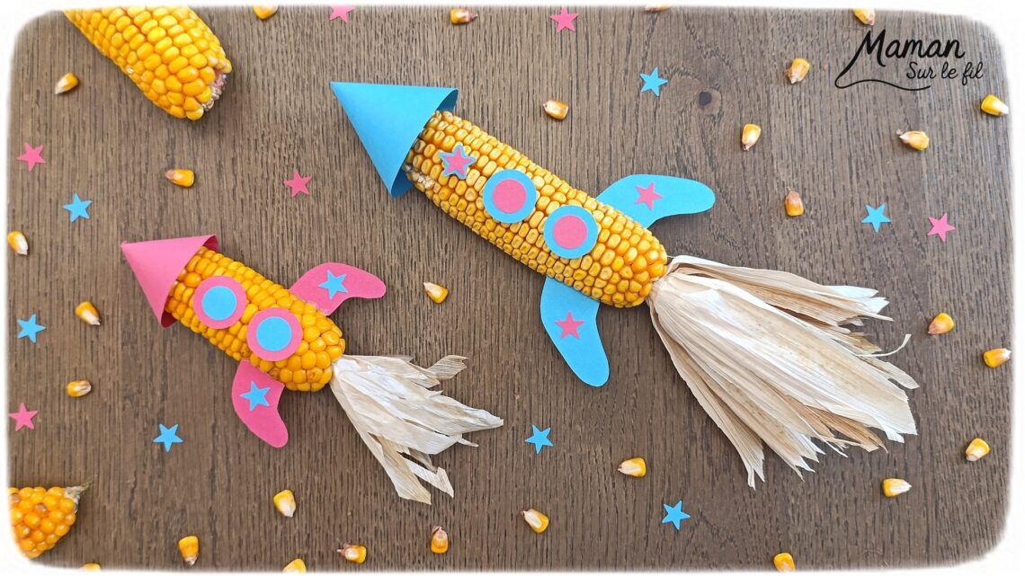 Fabriquer des fusées avec des épis de maïs : activité créative, nature et manuelle enfants - Land art - Découpage, collage de papier pour les détails - Géométrie, utilisation du compas - Bricolage et décoration DIY et facile - Bricolage Fait maison, décoration - Thème Nuit, Ciel, Espace, étoiles - Bricolage sympa et facile - Arts visuels Maternelle et cycle 2 - Maternelle et élémentaire - Créativité - Cycle 1 ou 2 - tutoriel photos - mslf