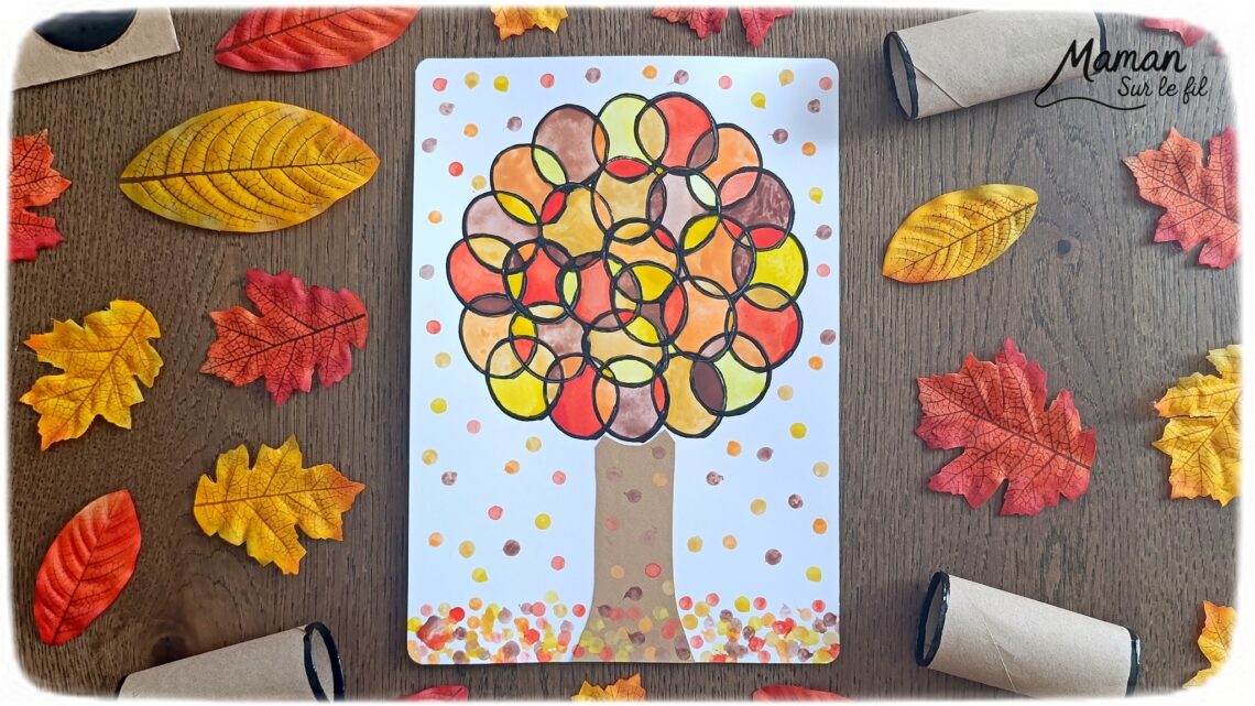 Peindre un arbre d'automne avec un rouleau de papier toilette : activité créative, peinture et manuelle enfants - Empreintes de rouleau de PQ en carton pour les cercles noirs - Coloriage avec une palette de peinture pour enfants, type aquarelle - Couleurs automnales - Peinture aux cotons-tiges pour les feuilles mortes - Cercles, géométrie, découpage, collage - Bricolage DIY facile et rapide - Thème automne, arbres, forêt, bois - Décoration DIY - Bricolage et décoration sympa et facile - Arts visuels maternelle et élémentaire - Cycles 1 et 2 - Créativité - tutoriel photos et vidéo - mslf