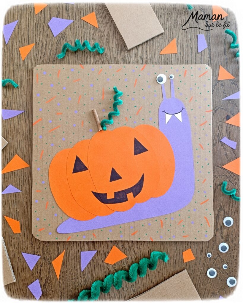 Créer un escargot Vampire et sa citrouille d'Halloween sur le dos : activité créative et manuelle enfants - Découpage, collage de papier - Yeux mobiles, Fil Chenille et branches - Personnage d'Halloween mignons - Citrouille et animaux de la forêt - Jeu DIY - Bricolage et décoration DIY et facile - Bricolage Fait maison, décoration - Thème Halloween, déguisement, automne, insectes et autres petites bêtes, animaux de la forêt - Bricolage sympa et facile - Arts visuels Maternelle et cycle 2 - Maternelle et élémentaire - Créativité - Cycle 1 ou 2 - tutoriel photos - mslf