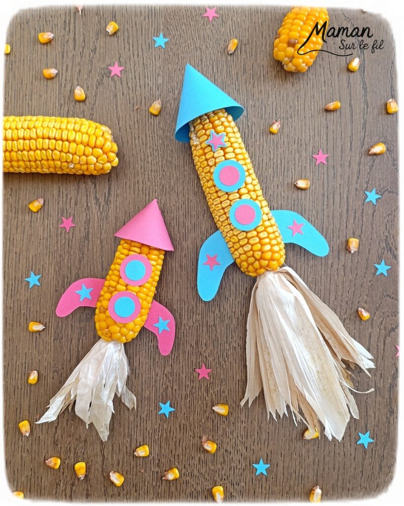 Fabriquer des fusées avec des épis de maïs : activité créative, nature et manuelle enfants - Land art - Découpage, collage de papier pour les détails - Géométrie, utilisation du compas - Bricolage et décoration DIY et facile - Bricolage Fait maison, décoration - Thème Nuit, Ciel, Espace, étoiles - Bricolage sympa et facile - Arts visuels Maternelle et cycle 2 - Maternelle et élémentaire - Créativité - Cycle 1 ou 2 - tutoriel photos - mslf