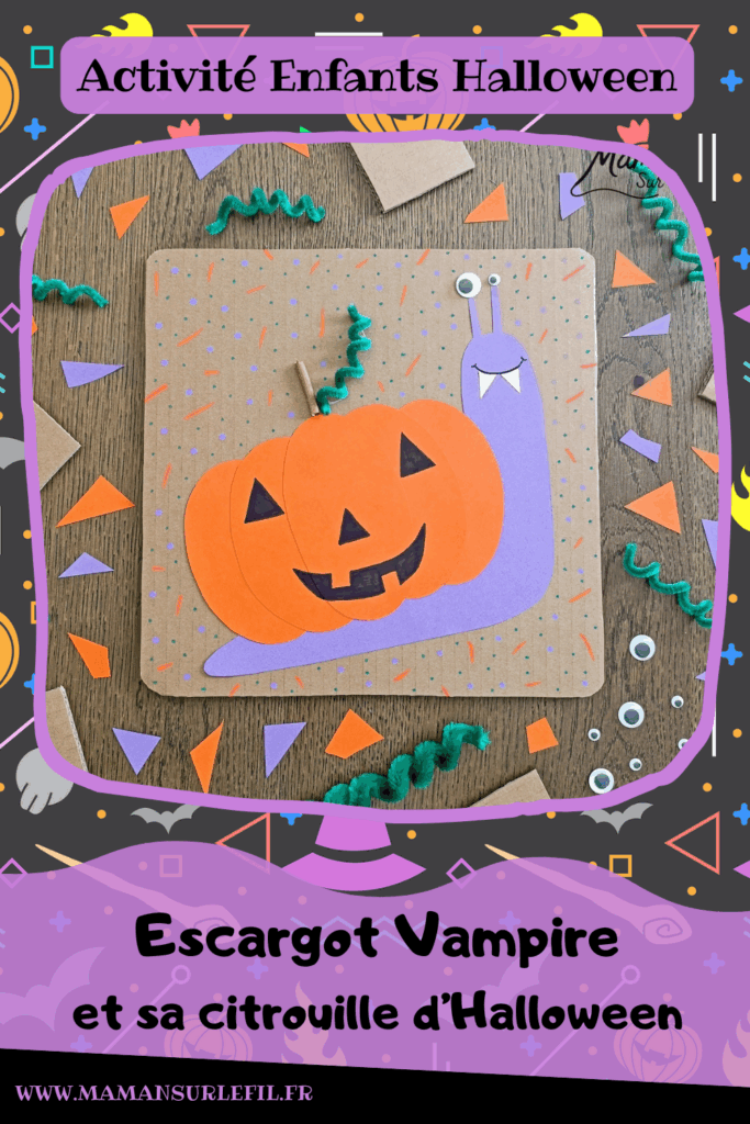 Créer un escargot Vampire et sa citrouille d'Halloween sur le dos : activité créative et manuelle enfants - Découpage, collage de papier - Yeux mobiles, Fil Chenille et branches - Personnage d'Halloween mignons - Citrouille et animaux de la forêt - Jeu DIY - Bricolage et décoration DIY et facile - Bricolage Fait maison, décoration - Thème Halloween, déguisement, automne, insectes et autres petites bêtes, animaux de la forêt - Bricolage sympa et facile - Arts visuels Maternelle et cycle 2 - Maternelle et élémentaire - Créativité - Cycle 1 ou 2 - tutoriel photos - mslf