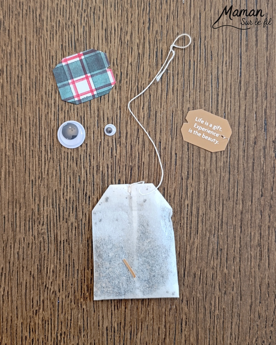 Créer une carte Tasse et Sachet de thé de Noël : activité créative et manuelle enfants - Imaginer une carte de Noël rigolote avec un sachet de thé - Découpage, collage de papier à motifs - Yeux mobiles et bonnet de Noël pour un visage mignon et rigolo du sachet de thé - Carte, cadeau DIY, Fait maison à offrir pour les fêtes de fin d'année - Bricolage et décoration DIY et facile - Bricolage Fait maison, décoration - Thème Noël, fêtes de fin d'année, hiver, boissons chaudes - Bricolage sympa et facile - Arts visuels Maternelle et cycle 2 - Maternelle et élémentaire - Créativité - Cycle 1 ou 2 - tutoriel photos - mslf