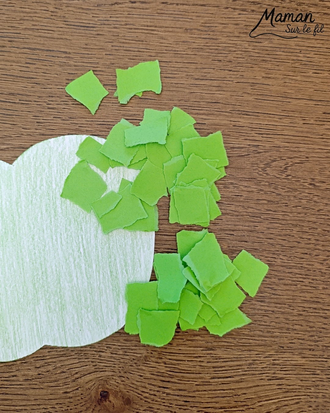 Créer des pommes en mosaïque de papier déchiré : activité créative, papier et manuelle enfants - Découpage des pommes, coloriage aux crayons de couleur - Déchirer du papier - Collage façon mosaïque - Récup' de carton pour la tige - Tête et visage mignon et rigolo - Perforatrice de ronds - Bricolage et décoration DIY et facile - Bricolage Fait maison, décoration - Thème pommes, fruits et légumes, potager, verger, automne - Bricolage sympa et facile - Arts visuels Maternelle et cycle 2 - Maternelle et élémentaire - Créativité - Cycle 1 ou 2 - tutoriel photos - mslf