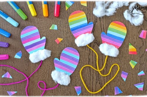 Fabriquer des moufles rayées aux feutres et avec du coton : activité créative et manuelle enfants - Découpage, dessin, graphismes - Tracer des lignes horizontales avec feutres larges style surligneurs - Collage de coton et laine pour relier la paire de moufles - Couleurs Arc-en-ciel ou hivernales - Bricolage et décoration DIY et facile - Bricolage Fait maison, décoration - Thème hiver, froid, neige, montagne, vêtements - Bricolage sympa et facile - Arts visuels Maternelle et cycle 2 - Maternelle et élémentaire - Créativité - Cycle 1 ou 2 - tutoriel photos - mslf