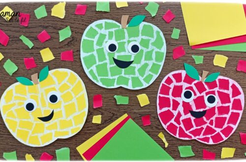 Créer des pommes en mosaïque de papier déchiré : activité créative, papier et manuelle enfants - Découpage des pommes, coloriage aux crayons de couleur - Déchirer du papier - Collage façon mosaïque - Récup' de carton pour la tige - Tête et visage mignon et rigolo - Perforatrice de ronds - Bricolage et décoration DIY et facile - Bricolage Fait maison, décoration - Thème pommes, fruits et légumes, potager, verger, automne - Bricolage sympa et facile - Arts visuels Maternelle et cycle 2 - Maternelle et élémentaire - Créativité - Cycle 1 ou 2 - tutoriel photos - mslf