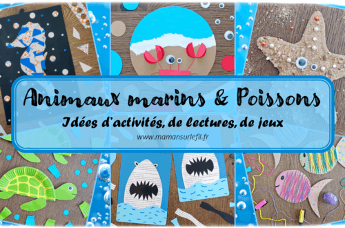 Récapitulatif Animaux marins et poissons : baleines, pieuvres, étoiles de mer, crabes, requins, dauphins, tortues, méduses... - idées activités lectures jeux sur un thème donné - différents types d'activités : sensorielle, créative, récup, peinture... - jeux à imprimer - Graphisme - Bricolages, peinture, dessin DIY - arts visuels et bricolages - littérature jeunesse - jeux de société - récap sur le fil - mslf