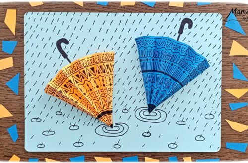 Créer des parapluies graphiques en volume : activité créative, papier et manuelle enfants - Dessin de cercles au compas - Graphismes et dessins noirs pour les décors du parapluie - Découpage et pliage pour l'accordéon - Collage et dessins pour donner l'impression que les parapluies sont posés sous la pluie - Traits obliques - Bricolage et décoration DIY et facile - Bricolage Fait maison, décoration - Thème Météo, Pluie, Nuage, Ciel, Automne - Bricolage sympa et facile - Arts visuels Maternelle et cycle 2 - Maternelle et élémentaire - Créativité - Cycle 1 ou 2 - tutoriel photos - mslf