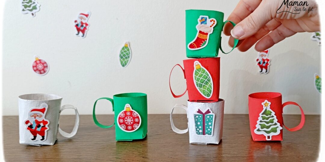 Fabriquer un jeu DIY : les tasses de Noël à empiler : activité créative, récup' et manuelle enfants - Tasses aux couleurs de Noël fabriquées avec des rouleaux de PQ - Recyclage, surcyclage de rouleaux de papier toilette en carton - Peinture, gommettes - - Jeu fait maison - Sens de l'équilibre - Empiler les tasses sans les faire tomber - Vert, rouge, blanc - Bricolage et décoration DIY et facile - Bricolage Fait maison, décoration - Thème Noël, fêtes de fin d'année, hiver, boissons chaudes - Bricolage sympa et facile - Arts visuels Maternelle et cycle 2 - Maternelle et élémentaire - Créativité - Cycle 1 ou 2 - tutoriel photos et vidéo - mslf