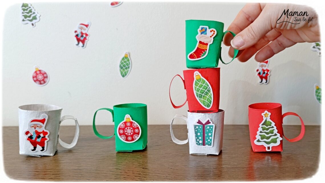 Fabriquer un jeu DIY : les tasses de Noël à empiler : activité créative, récup' et manuelle enfants - Tasses aux couleurs de Noël fabriquées avec des rouleaux de PQ - Recyclage, surcyclage de rouleaux de papier toilette en carton - Peinture, gommettes - - Jeu fait maison - Sens de l'équilibre - Empiler les tasses sans les faire tomber - Vert, rouge, blanc - Bricolage et décoration DIY et facile - Bricolage Fait maison, décoration - Thème Noël, fêtes de fin d'année, hiver, boissons chaudes - Bricolage sympa et facile - Arts visuels Maternelle et cycle 2 - Maternelle et élémentaire - Créativité - Cycle 1 ou 2 - tutoriel photos et vidéo - mslf