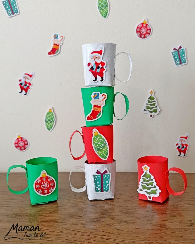 Fabriquer un jeu DIY : les tasses de Noël à empiler : activité créative, récup' et manuelle enfants - Tasses aux couleurs de Noël fabriquées avec des rouleaux de PQ - Recyclage, surcyclage de rouleaux de papier toilette en carton - Peinture, gommettes - - Jeu fait maison - Sens de l'équilibre - Empiler les tasses sans les faire tomber - Vert, rouge, blanc - Bricolage et décoration DIY et facile - Bricolage Fait maison, décoration - Thème Noël, fêtes de fin d'année, hiver, boissons chaudes - Bricolage sympa et facile - Arts visuels Maternelle et cycle 2 - Maternelle et élémentaire - Créativité - Cycle 1 ou 2 - tutoriel photos et vidéo - mslf