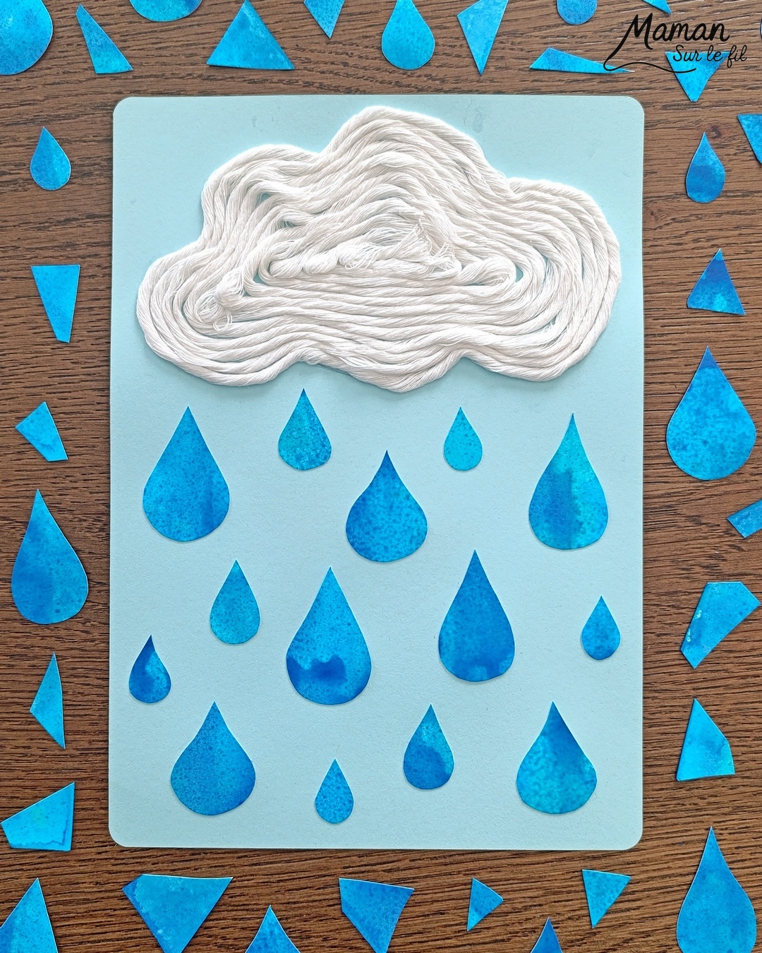 Créer un nuage moelleux en deux façons et sa pluie à l'encre : activité créative, peinture et manuelle enfants - Nuages en collage de laine ou de boules de coton - Pluie à l'encre bleue et peinture en spray - Découpage collage des gouttes de pluie - Bricolage et décoration DIY et facile - Bricolage Fait maison, décoration - Thème Météo, Pluie, Nuage, Ciel, Automne - Bricolage sympa et facile - Arts visuels Maternelle et cycle 2 - Maternelle et élémentaire - Créativité - Cycle 1 ou 2 - tutoriel photos - mslf