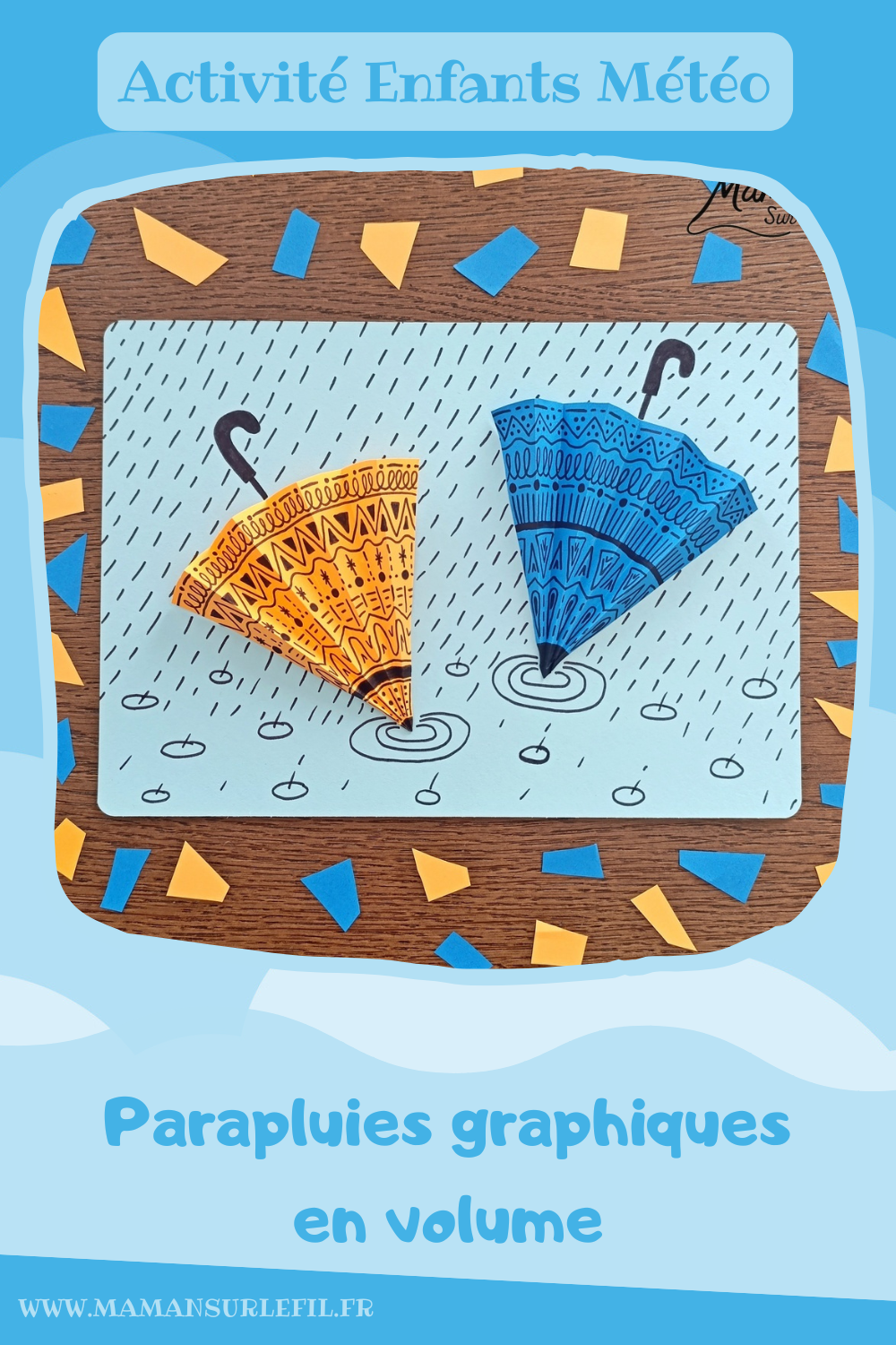 Créer des parapluies graphiques en volume : activité créative, papier et manuelle enfants - Dessin de cercles au compas - Graphismes et dessins noirs pour les décors du parapluie - Découpage et pliage pour l'accordéon - Collage et dessins pour donner l'impression que les parapluies sont posés sous la pluie - Traits obliques - Bricolage et décoration DIY et facile - Bricolage Fait maison, décoration - Thème Météo, Pluie, Nuage, Ciel, Automne - Bricolage sympa et facile - Arts visuels Maternelle et cycle 2 - Maternelle et élémentaire - Créativité - Cycle 1 ou 2 - tutoriel photos - mslf