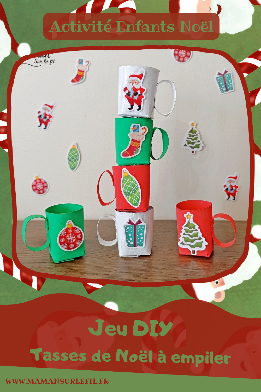 Fabriquer un jeu DIY : les tasses de Noël à empiler : activité créative, récup' et manuelle enfants - Tasses aux couleurs de Noël fabriquées avec des rouleaux de PQ - Recyclage, surcyclage de rouleaux de papier toilette en carton - Peinture, gommettes - - Jeu fait maison - Sens de l'équilibre - Empiler les tasses sans les faire tomber - Vert, rouge, blanc - Bricolage et décoration DIY et facile - Bricolage Fait maison, décoration - Thème Noël, fêtes de fin d'année, hiver, boissons chaudes - Bricolage sympa et facile - Arts visuels Maternelle et cycle 2 - Maternelle et élémentaire - Créativité - Cycle 1 ou 2 - tutoriel photos et vidéo - mslf