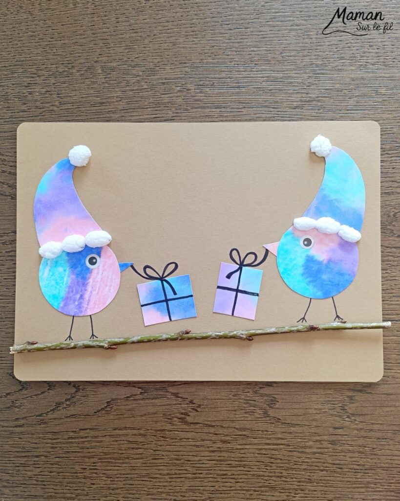 Créer des petits oiseaux d'hiver et leurs cadeaux avec la technique des feutres et du papier aluminium : activité créative, peinture et manuelle enfants - Oiseaux hivernaux avec cercles de papier - Couleurs avec feutres sur aluminium et eau - Technique au rendu joli - Cercles, géométrie, découpage, collage - Perforatrice - Land art avec collage d'une branche - Petits bonnets et cadeaux pour décorer - Flocons de maïs -Dessin - Couleurs hivernales - Bricolage DIY facile et rapide - Thème hiver, Noël, oiseaux, animaux de la forêt, des bois, du froid, nature - Décoration DIY - Bricolage et décoration sympa et facile - Arts visuels maternelle et élémentaire - Cycles 1 et 2 - Créativité - tutoriel photos - mslf