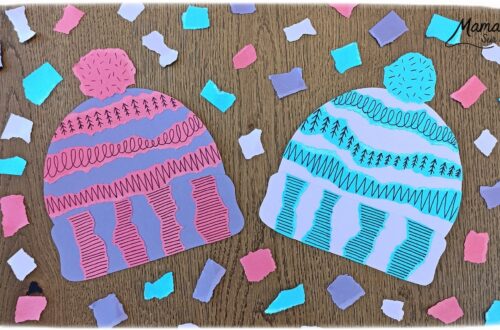 Fabriquer des bonnets en papier déchiré et graphismes : activité créative et manuelle enfants - Découpage, déchirage et collage de papier - Dessin, graphismes noirs - Contraste entre couleurs et noir - Tracer des lignes Pompons - Bricolage et décoration DIY et facile - Bricolage Fait maison, décoration - Thème hiver, froid, neige, montagne, vêtements - Bricolage sympa et facile - Arts visuels Maternelle et cycle 2 - Maternelle et élémentaire - Créativité - Cycle 1 ou 2 - tutoriel photos et vidéo - mslf