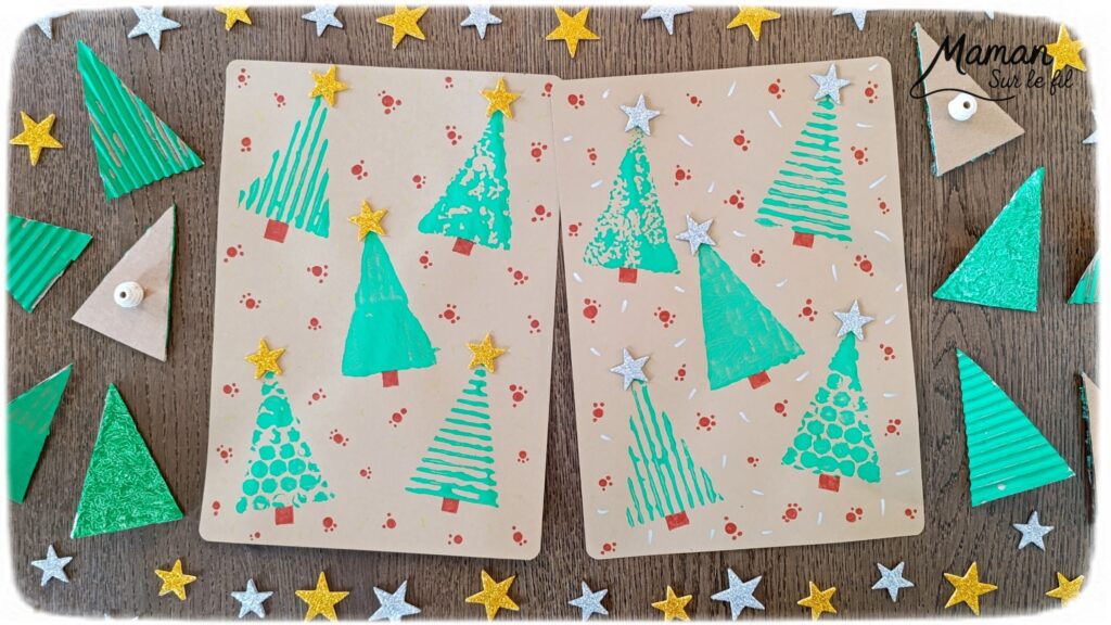 Fabriquer des tampons Sapins DIY en récup' : activité créative, récup', peinture et manuelle enfants - Recyclage, surcyclage de carton, de papier à bulles et de papier aluminium - Carton plat et ondulé - Perles pour la prise en main plus facile - Différentes textures pour différentes rendus - Peinture avec les tampons fait maison - Dessin et graphismes pour les détails - Gommettes Etoiles pailletées - Bricolage DIY facile et rapide - Thème hiver, Noël, fêtes de fin d'année - Décoration DIY - Bricolage et décoration sympa et facile - Arts visuels maternelle et élémentaire - Cycles 1 et 2 - Créativité - tutoriel photos et vidéo - mslf