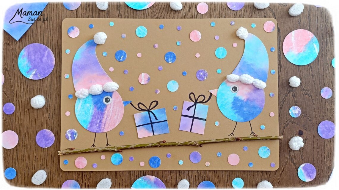 Créer des petits oiseaux d'hiver et leurs cadeaux avec la technique des feutres et du papier aluminium : activité créative, peinture et manuelle enfants - Oiseaux hivernaux avec cercles de papier - Couleurs avec feutres sur aluminium et eau - Technique au rendu joli - Cercles, géométrie, découpage, collage - Perforatrice - Land art avec collage d'une branche - Petits bonnets et cadeaux pour décorer - Flocons de maïs -Dessin - Couleurs hivernales - Bricolage DIY facile et rapide - Thème hiver, Noël, oiseaux, animaux de la forêt, des bois, du froid, nature - Décoration DIY - Bricolage et décoration sympa et facile - Arts visuels maternelle et élémentaire - Cycles 1 et 2 - Créativité - tutoriel photos - mslf