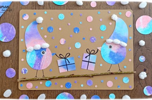 Créer des petits oiseaux d'hiver et leurs cadeaux avec la technique des feutres et du papier aluminium : activité créative, peinture et manuelle enfants - Oiseaux hivernaux avec cercles de papier - Couleurs avec feutres sur aluminium et eau - Technique au rendu joli - Cercles, géométrie, découpage, collage - Perforatrice - Land art avec collage d'une branche - Petits bonnets et cadeaux pour décorer - Flocons de maïs -Dessin - Couleurs hivernales - Bricolage DIY facile et rapide - Thème hiver, Noël, oiseaux, animaux de la forêt, des bois, du froid, nature - Décoration DIY - Bricolage et décoration sympa et facile - Arts visuels maternelle et élémentaire - Cycles 1 et 2 - Créativité - tutoriel photos - mslf