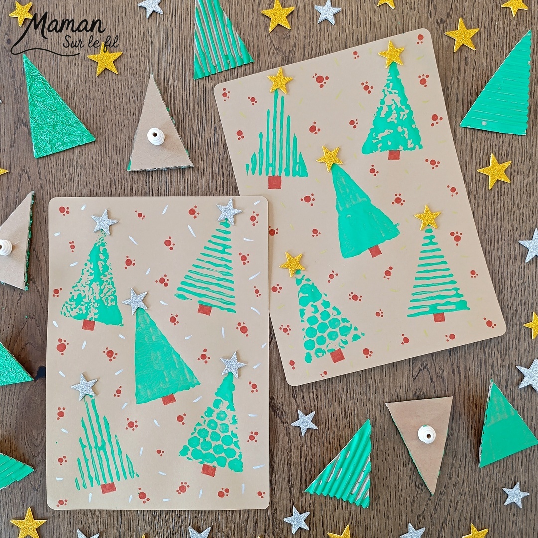 Fabriquer des tampons Sapins DIY en récup' : activité créative, récup', peinture et manuelle enfants - Recyclage, surcyclage de carton, de papier à bulles et de papier aluminium - Carton plat et ondulé - Perles pour la prise en main plus facile - Différentes textures pour différentes rendus - Peinture avec les tampons fait maison - Dessin et graphismes pour les détails - Gommettes Etoiles pailletées - Bricolage DIY facile et rapide - Thème hiver, Noël, fêtes de fin d'année - Décoration DIY - Bricolage et décoration sympa et facile - Arts visuels maternelle et élémentaire - Cycles 1 et 2 - Créativité - tutoriel photos et vidéo - mslf