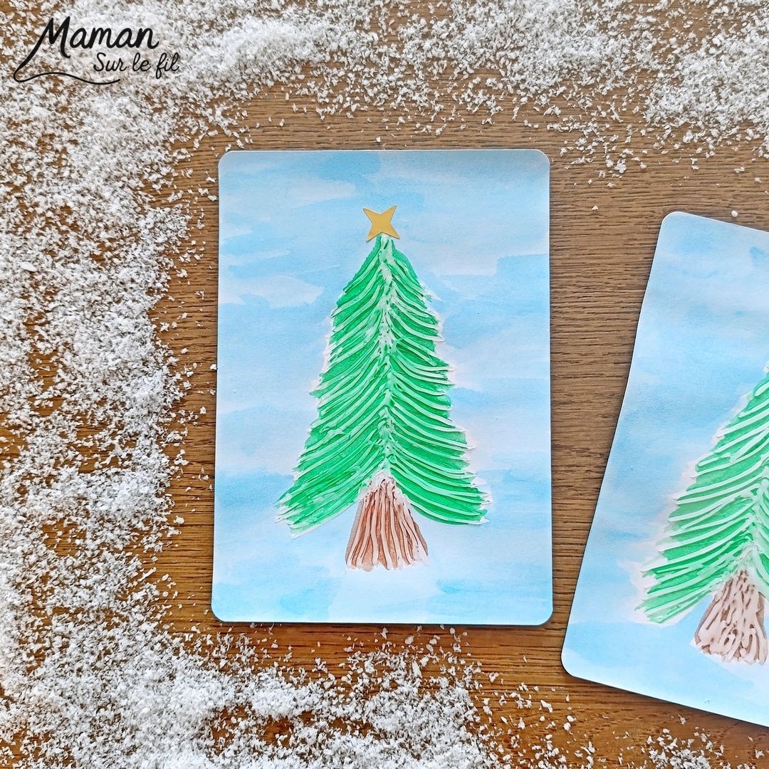 Peindre un sapin avec de la colle chaude : activité créative, peinture et manuelle enfants - Technique du pistolet à colle pour créer du volume - Mise en couleurs avec de la peinture type aquarelle - Bricolage DIY facile et rapide - Gommettes Etoile - Thème hiver, Noël, fêtes de fin d'année - Décoration DIY - Bricolage et décoration sympa et facile - Arts visuels maternelle et élémentaire - Cycles 1 et 2 - Créativité - tutoriel photos et vidéo - mslf