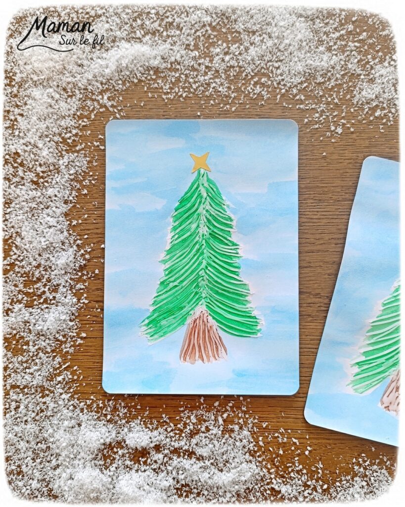 Peindre un sapin avec de la colle chaude : activité créative, peinture et manuelle enfants - Technique du pistolet à colle pour créer du volume - Mise en couleurs avec de la peinture type aquarelle - Bricolage DIY facile et rapide - Gommettes Etoile - Thème hiver, Noël, fêtes de fin d'année - Décoration DIY - Bricolage et décoration sympa et facile - Arts visuels maternelle et élémentaire - Cycles 1 et 2 - Créativité - tutoriel photos et vidéo - mslf