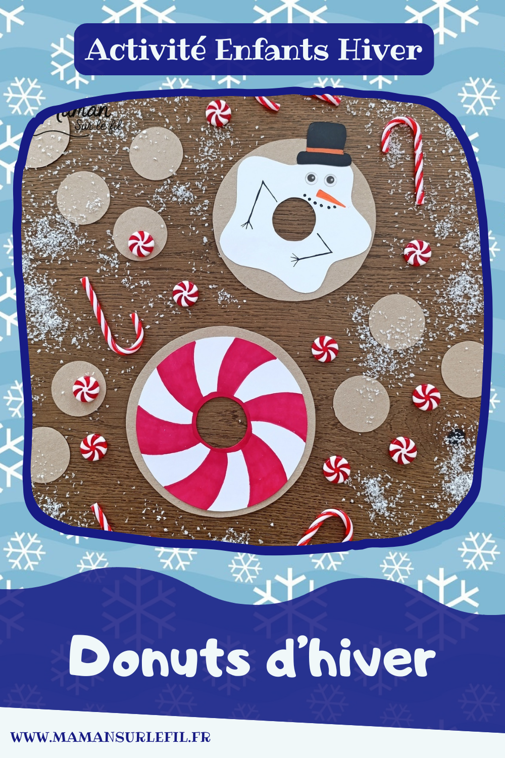 Fabriquer des donuts gourmands d'hiver en carton et papier : activité créative, récup' et manuelle enfants - Version bonhomme de neige et sucre d'orge - Découpage et collage de papier - Recyclage, surcyclage de carton fin - Géométrie, utilisation du compas, cercles - Dessin, coloriage - Bricolage et décoration DIY et facile - Bricolage Fait maison, décoration - Thème hiver, froid, neige, gourmandises, bonbons, Noël - Bricolage sympa et facile - Arts visuels Maternelle et cycle 2 - Maternelle et élémentaire - Créativité - Cycle 1 ou 2 - tutoriel photos - mslf