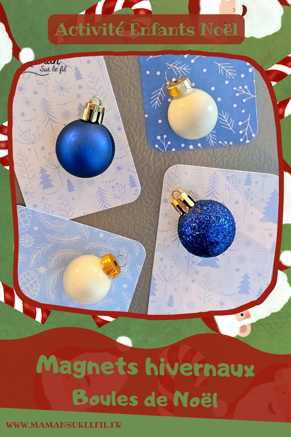 Fabriquer des magnets hivernaux avec de vieilles boules de Noël : activité créative, récup' et manuelle enfants - Recyclage, surcyclage de mini boules de Noël - Décoration faite maison et DIY - Bleu et blanc - Décoration à offrir - à accrocher au frigo - Entre Noël et hiver -Bricolage joli et décoration DIY et facile - Bricolage Fait maison, décoration - Thème Noël, fêtes de fin d'année, décorations pour la maison, hiver - Bricolage sympa et facile - Arts visuels Maternelle et cycle 2 - Maternelle et élémentaire - Créativité - Cycle 1 ou 2 - tutoriel photos - mslf