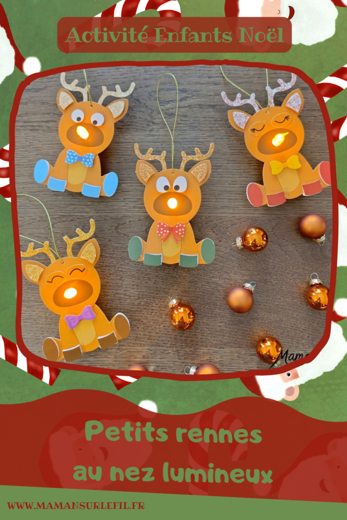 Fabriquer des suspensions Rennes mignons au nez lumineux : activité créative et manuelle enfants - Le kit créatif tout compris vient de chez 10 Doigts - Collage des différents éléments avec des pastilles double face - Nez lumineux avec une bougie chauffe-plat - Quatre rennes différentes, bas prix - Suspensions DIY, fait maison pour le sapin de Noël - Bricolage et décoration DIY - Bricolage Fait maison, décoration - Kit tout compris - Thème Animaux du froid, de la forêt, Noël - Bricolage sympa et facile - Arts visuels Maternelle et cycle 2 - Maternelle et élémentaire - Créativité - Cycle 1 ou 2 - tutoriel photos - mslf