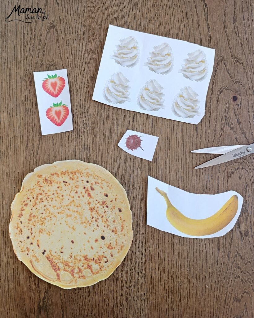 Décore ta crêpe comme un visage : Jeu pour la Chandeleur : activité créative et manuelle enfants - PDF gratuit - Printable à télécharger gratuitement - Découpage, collage, imagination - Différents modèles de crêpes et multiples ingrédients pour cheveux, yeux, nez, bouche (fruits, chocolat, crème fouettée, confiture, miel sucre - Bricolage facile, mignon et rigolo - Thème Hiver, Chandeleur, goûters rigolos, gourmandises sucrées - Bricolage et décoration sympa et facile - Arts visuels maternelle et élémentaire - Cycles 1 et 2 - Créativité - tutoriel photos - mslf