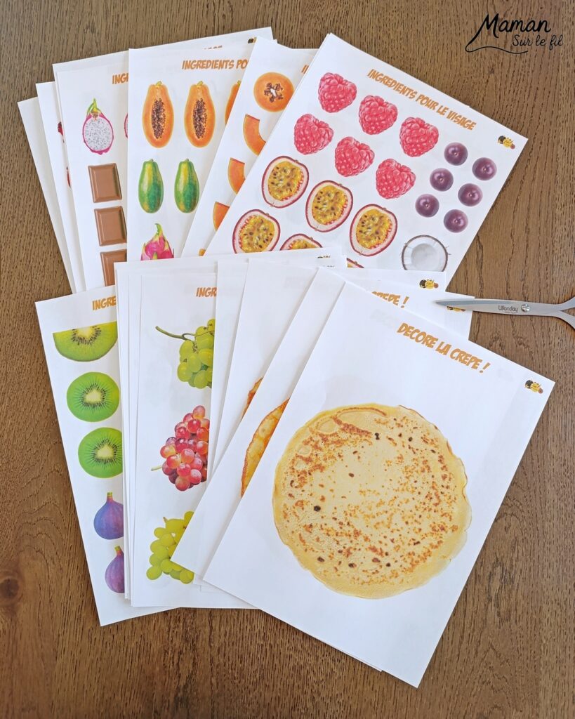 Décore ta crêpe comme un visage : Jeu pour la Chandeleur : activité créative et manuelle enfants - PDF gratuit - Printable à télécharger gratuitement - Découpage, collage, imagination - Différents modèles de crêpes et multiples ingrédients pour cheveux, yeux, nez, bouche (fruits, chocolat, crème fouettée, confiture, miel sucre - Bricolage facile, mignon et rigolo - Thème Hiver, Chandeleur, goûters rigolos, gourmandises sucrées - Bricolage et décoration sympa et facile - Arts visuels maternelle et élémentaire - Cycles 1 et 2 - Créativité - tutoriel photos - mslf