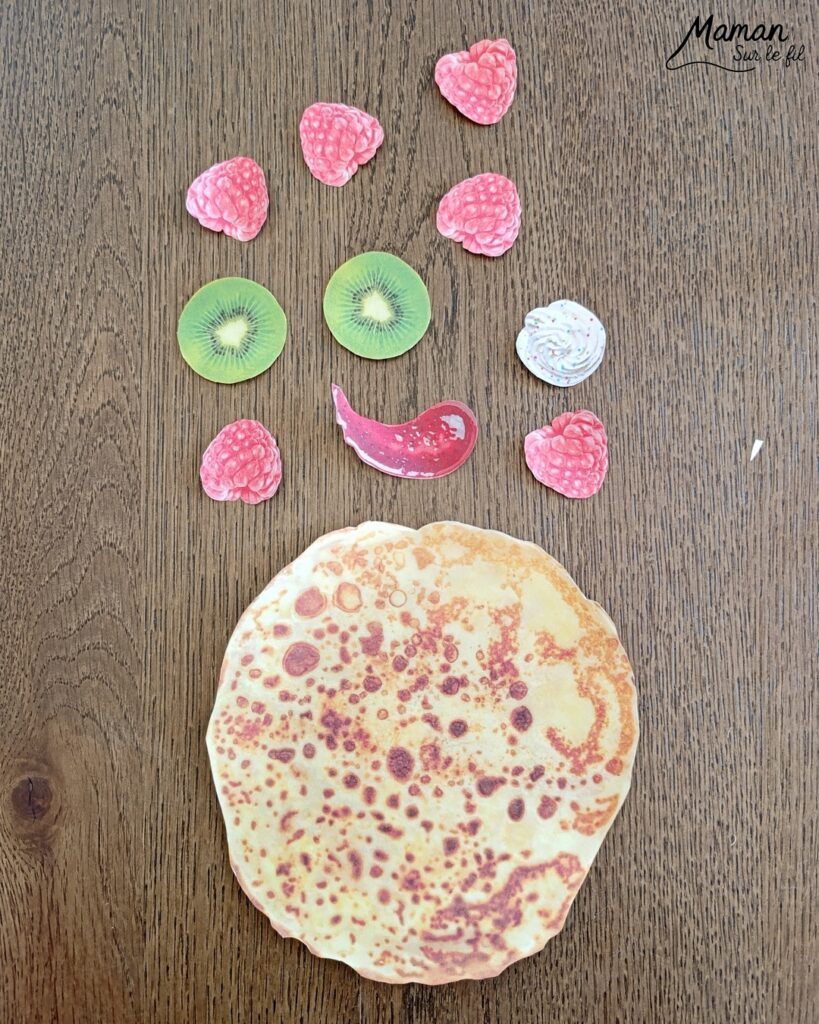Décore ta crêpe comme un visage : Jeu pour la Chandeleur : activité créative et manuelle enfants - PDF gratuit - Printable à télécharger gratuitement - Découpage, collage, imagination - Différents modèles de crêpes et multiples ingrédients pour cheveux, yeux, nez, bouche (fruits, chocolat, crème fouettée, confiture, miel sucre - Bricolage facile, mignon et rigolo - Thème Hiver, Chandeleur, goûters rigolos, gourmandises sucrées - Bricolage et décoration sympa et facile - Arts visuels maternelle et élémentaire - Cycles 1 et 2 - Créativité - tutoriel photos - mslf