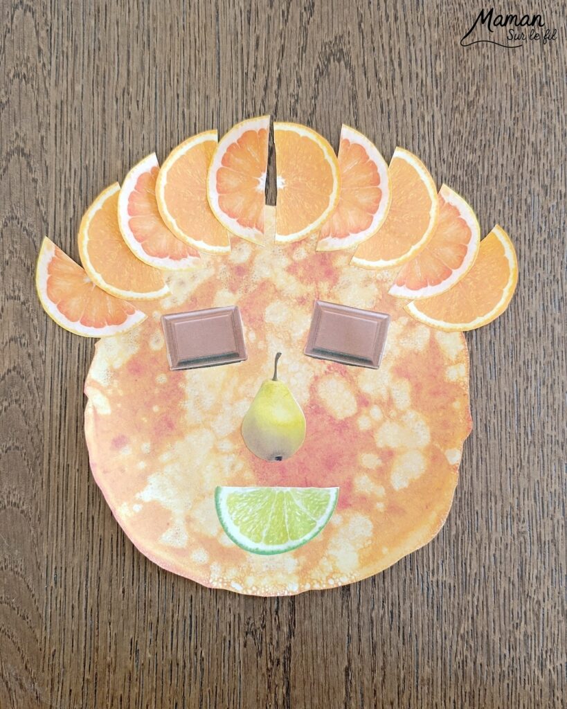 Décore ta crêpe comme un visage : Jeu pour la Chandeleur : activité créative et manuelle enfants - PDF gratuit - Printable à télécharger gratuitement - Découpage, collage, imagination - Différents modèles de crêpes et multiples ingrédients pour cheveux, yeux, nez, bouche (fruits, chocolat, crème fouettée, confiture, miel sucre - Bricolage facile, mignon et rigolo - Thème Hiver, Chandeleur, goûters rigolos, gourmandises sucrées - Bricolage et décoration sympa et facile - Arts visuels maternelle et élémentaire - Cycles 1 et 2 - Créativité - tutoriel photos - mslf