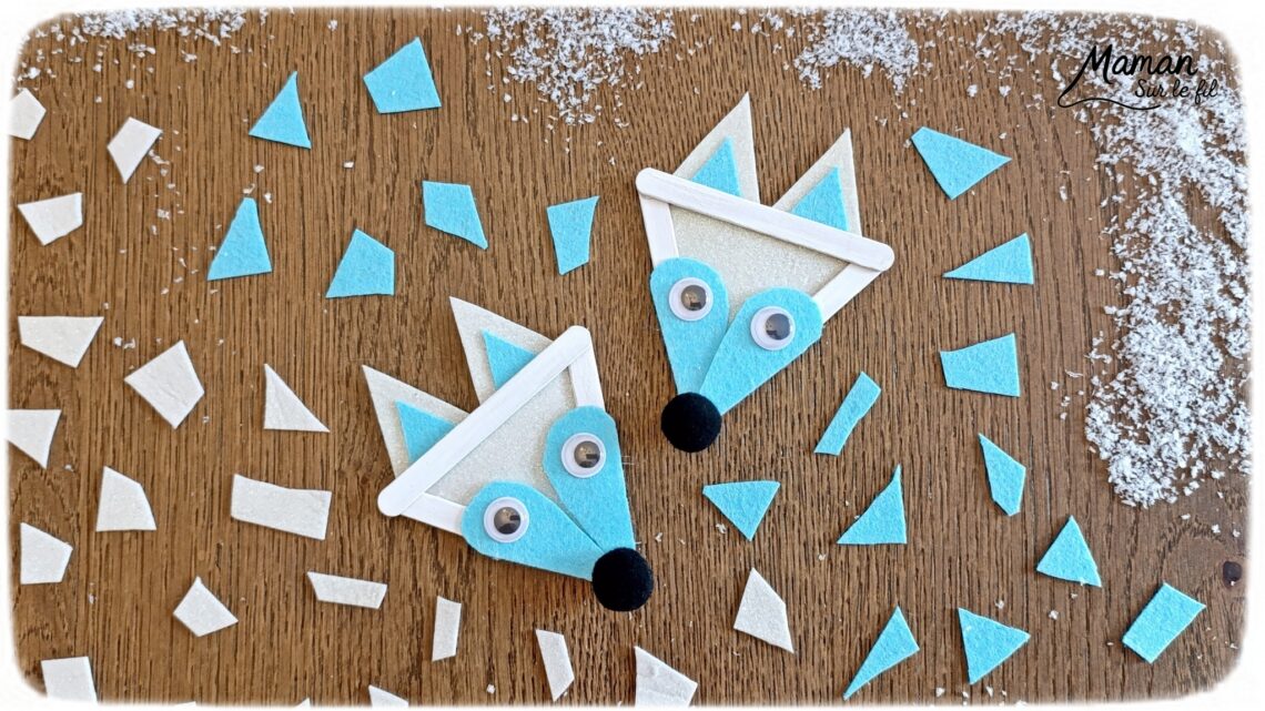 Fabriquer des renards polaires avec des bâtonnets de glace en bois : activité créative, récup' et manuelle enfants - Recyclage, surcyclage de bâtonnets de glace - Peinture, feutrine, pompons et yeux mobiles pour les détails - Version arctique et hivernale des renards roux - Cadeau à offrir Fait maison - Bricolage facile et rigolo - Thème animaux du froid, de la banquise, neige, pôles, hiver - Bricolage et décoration sympa et facile - Arts visuels maternelle et élémentaire - Cycles 1 et 2 - Créativité - tutoriel photos - mslf