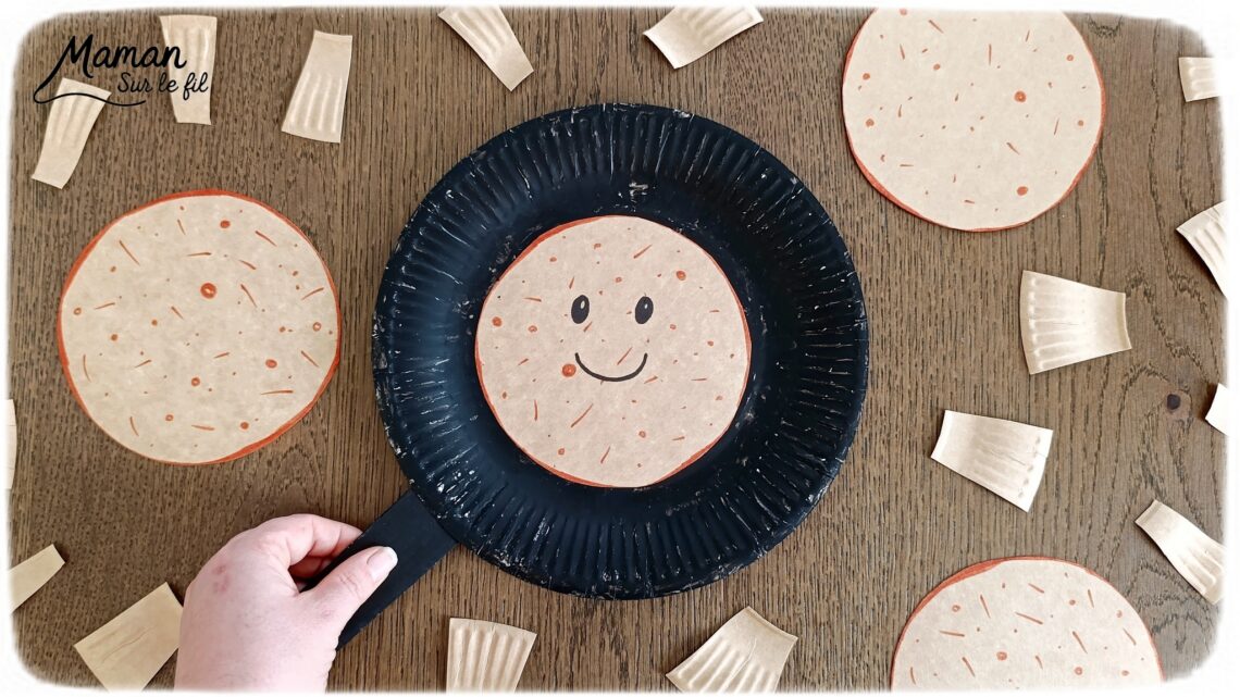 Retourne la crêpe : Jeu DIY pour la Chandeleur : activité créative, récup' et manuelle enfants - Crêpes et poêle fabriquées avec des assiettes en carton - Découpage, peinture- dessin - Bricolage pour la dinette et jeu pour travailler la motricité : cuis et retourne la crêpe avec la poêle - Jeu fait maison- Bricolage facile, mignon et rigolo - Thème Hiver, Chandeleur, goûters rigolos, gourmandises sucrées, anniversaires - Bricolage et décoration sympa et facile - Arts visuels maternelle et élémentaire - Cycles 1 et 2 - Créativité - tutoriel photos et vidéo - mslf