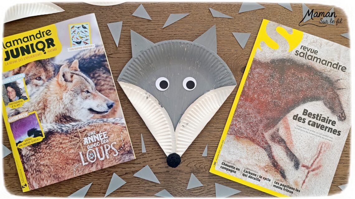 Fabriquer un loup avec une assiette en carton et présentation des magazines Salamandre : activité créative, récup' et manuelle et lecture enfants - Recyclage, surcyclage d'une assiette en carton - Peinture et bricolage simple - Découpage et collage de papier - Magazines Salamandre parfaits pour les petits amoureux de la nature et des animaux - 3 version pour tout âge - Complet et qualitatif - Reportages, belles photos, BD, jeux, activités manuelles... - Bricolage et décoration DIY et facile - Bricolage Fait maison, décoration - Thème hiver, animaux de la montage, de la forêt, nature - Bricolage sympa et facile - Arts visuels Maternelle et cycle 2 - Maternelle et élémentaire - Créativité et lecture jeunesse - Cycle 1 ou 2 - tutoriel photos - mslf