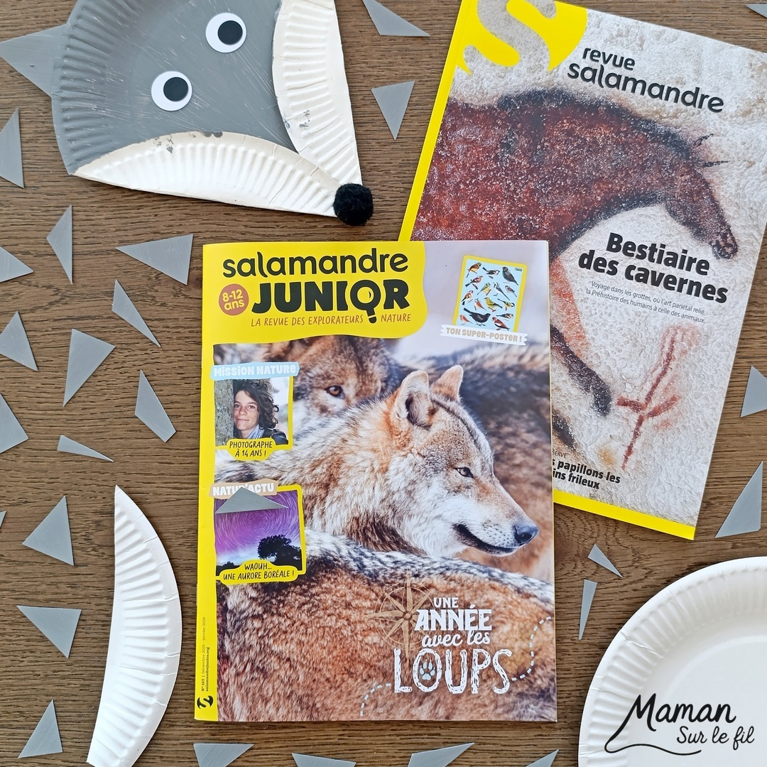 Fabriquer un loup avec une assiette en carton et présentation des magazines Salamandre : activité créative, récup' et manuelle et lecture enfants - Recyclage, surcyclage d'une assiette en carton - Peinture et bricolage simple - Découpage et collage de papier - Magazines Salamandre parfaits pour les petits amoureux de la nature et des animaux - 3 version pour tout âge - Complet et qualitatif - Reportages, belles photos, BD, jeux, activités manuelles... - Bricolage et décoration DIY et facile - Bricolage Fait maison, décoration - Thème hiver, animaux de la montage, de la forêt, nature - Bricolage sympa et facile - Arts visuels Maternelle et cycle 2 - Maternelle et élémentaire - Créativité et lecture jeunesse - Cycle 1 ou 2 - tutoriel photos - mslf